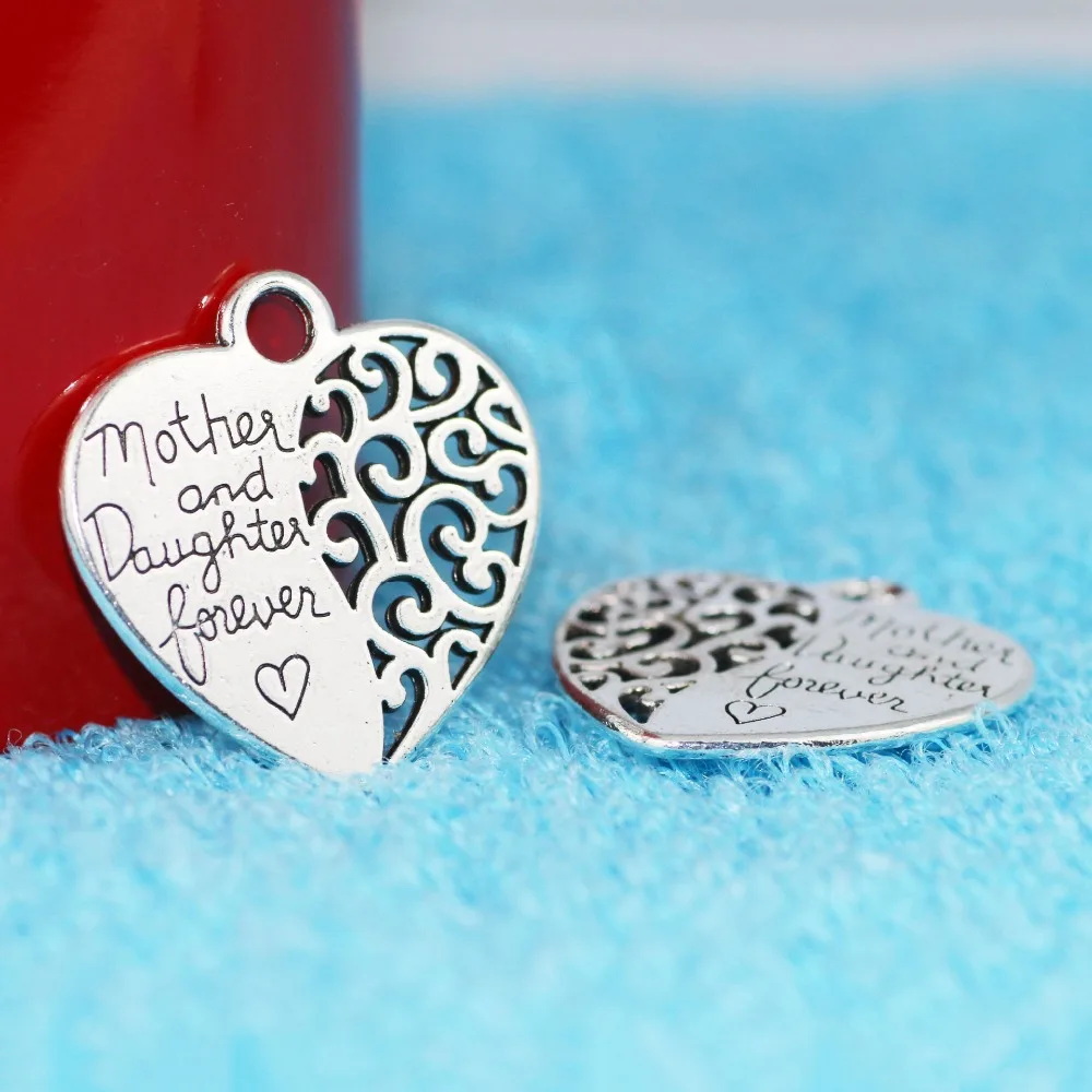 AD021(10) 29.5*30.5mm "Mother Daughter Forever" Antique Silver Color Heart Charms Pendents DIY For Mom's Gift Jewelry |