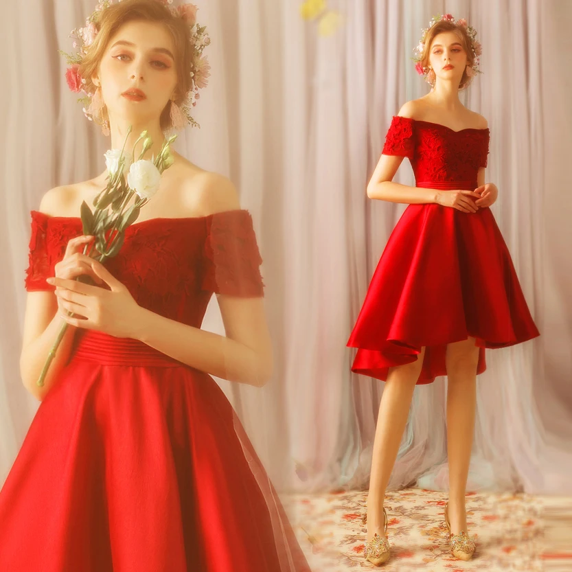 2018 new plus size women pregnant bridal wedding party dress boat neck lace Embroidery sexy romantic short red Bridesmaid dress
2018 new plus size women pregnant bridal wedding party dress boat neck lace Embroidery sexy romantic short red Bridesmaid dress