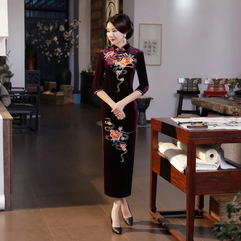 Chinese Traditional Long Cheongsam Women's Velour Maxi Dress Lady Ball Costume S-3XL
Chinese Traditional Long Cheongsam Women's Velour Maxi Dress Lady Ball Costume S-3XL