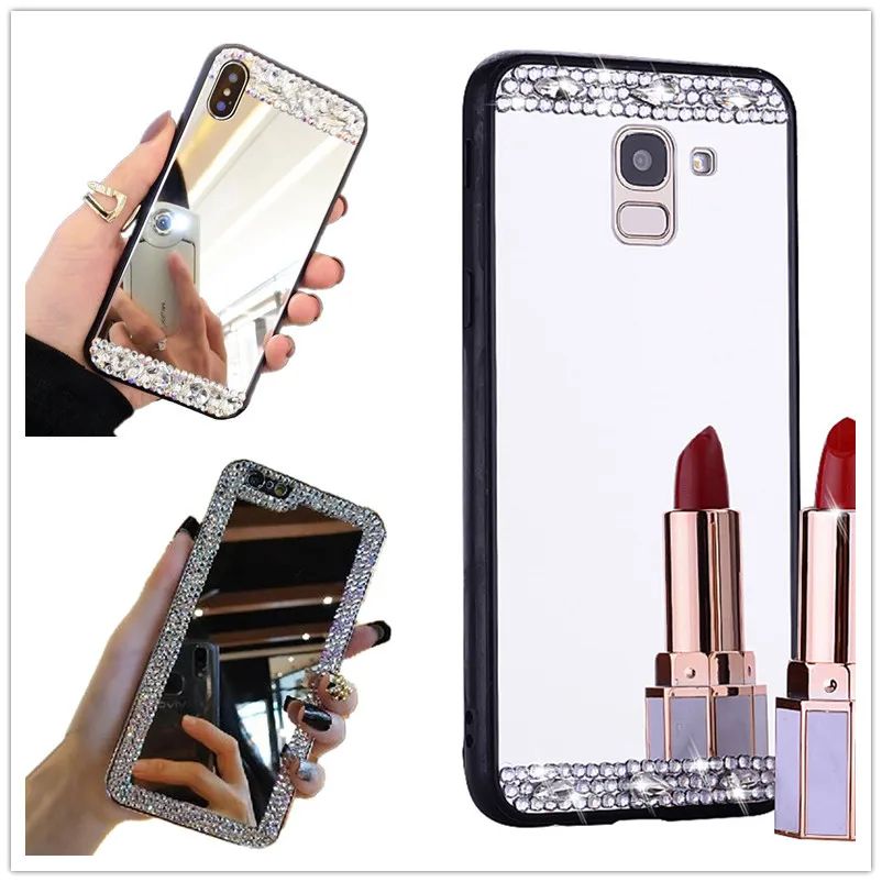 Зеркальный чехол для Samsung Galaxy A7 2018 телефона a8 a6 plus j4 j6 j8 j2 pro j7 j5 prime A50 A70 со стразами|