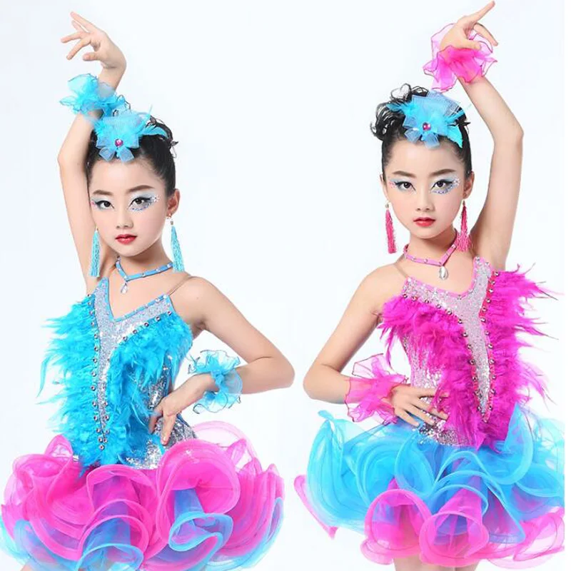 Sequins feather Girls Ballroom Latin Dance dress Kids professional ballet tutus Costumes Jazz Modern skating clothing dress
Sequins feather Girls Ballroom Latin Dance dress Kids professional ballet tutus Costumes Jazz Modern skating clothing dress