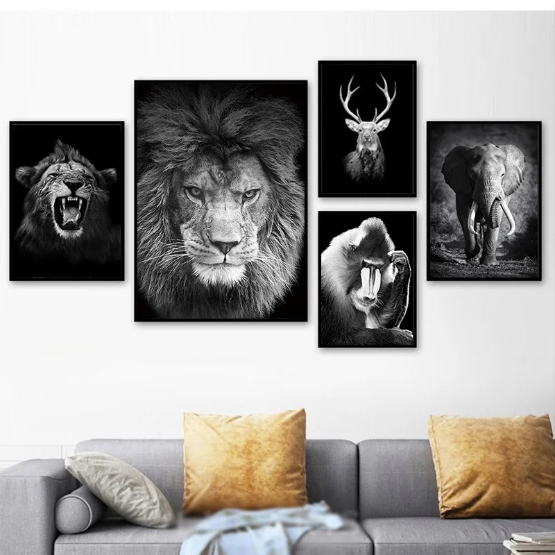 White and Black Animal Wall Canvas Painting Lion Elephant Deer Orangutan Posters and Prints Wall Pictures for Living Room
White and Black Animal Wall Canvas Painting Lion Elephant Deer Orangutan Posters and Prints Wall Pictures for Living Room