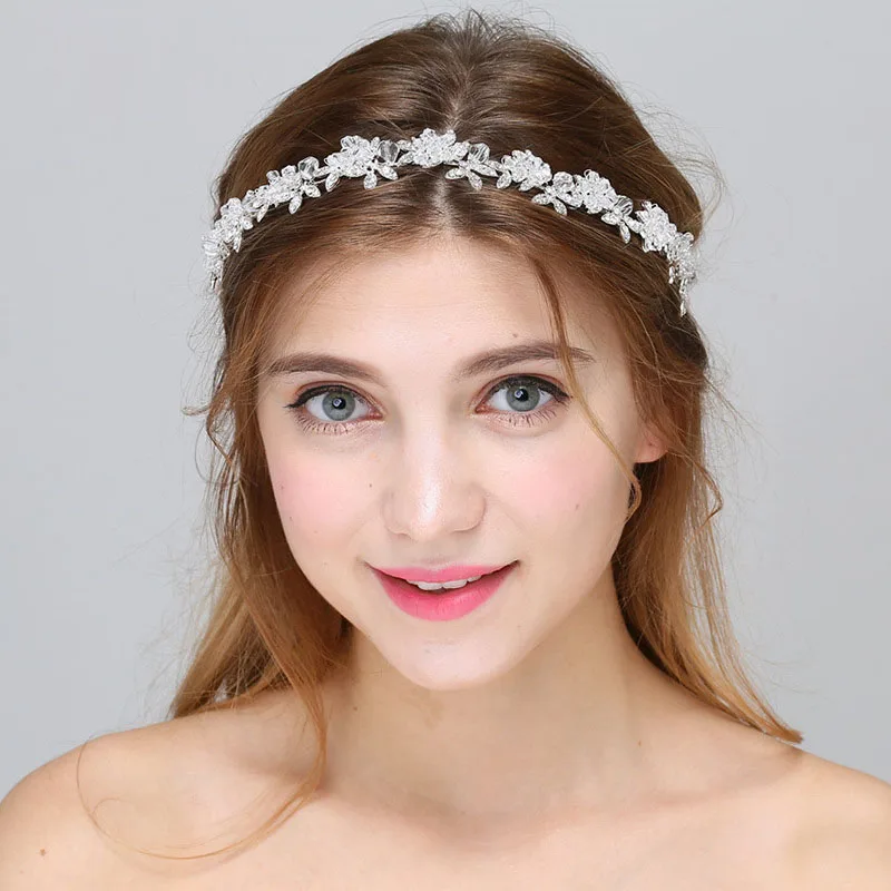 

SLBRIDAL Handmade Ribbon Rhinestones Crystal Wedding Tiara Headband Bridal Headpieces Hair accessories Bridesmaids Women Jewelry