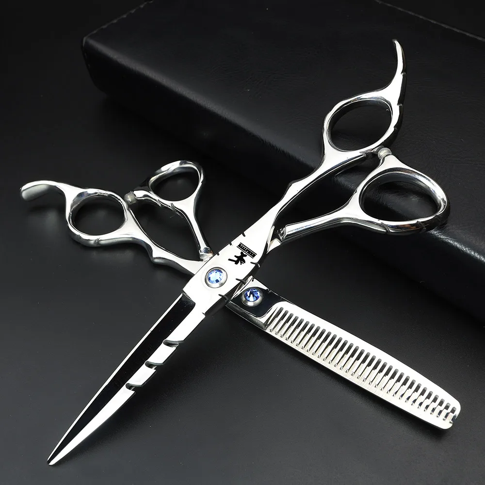 Japan 440C hairdressing tool cutting scissors and thinning 6 inch hairdressing scissors set hair scissors free shipping
Japan 440C hairdressing tool cutting scissors and thinning 6 inch hairdressing scissors set hair scissors free shipping