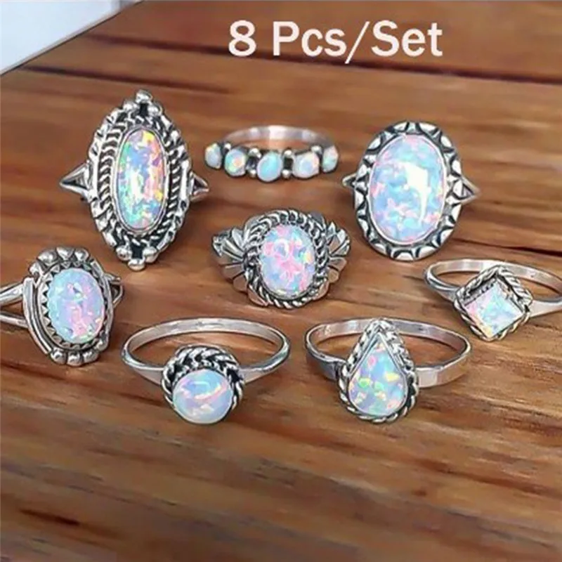 8pcs/set Vintage Opal Rings For Women Boho anelli Geometric Retro Silver Knuckle Rings Party Bohemian Jewelry bague femme
8pcs/set Vintage Opal Rings For Women Boho anelli Geometric Retro Silver Knuckle Rings Party Bohemian Jewelry bague femme