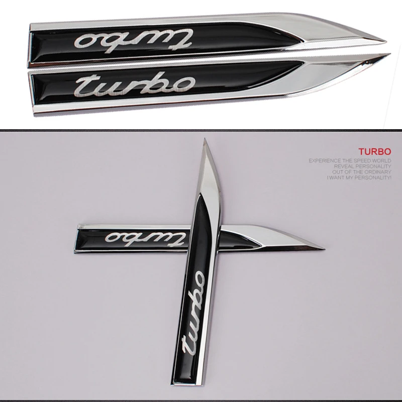 2pcs Side Wing Metal Turbo Logo Blade Fender 3D Stickers Emblem Decal motorcycle car styling Auto Accessories | Автомобили и