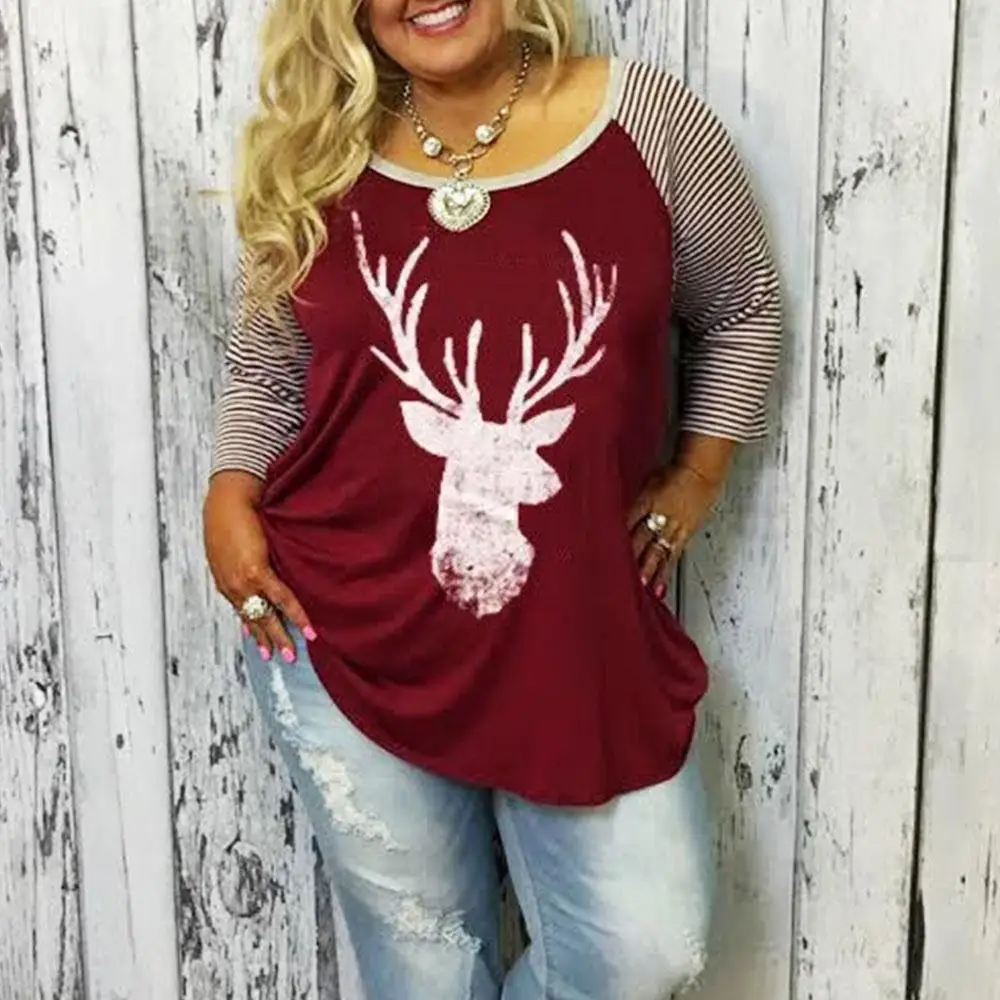Fashion Plus Size Women Christmas Tshirts Three Quarter Sleeve Striped Letter Reindeer Printed Oneck Female Casual Top Tees
Fashion Plus Size Women Christmas Tshirts Three Quarter Sleeve Striped Letter Reindeer Printed Oneck Female Casual Top Tees
