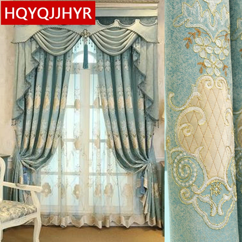 European and American style luxury Blue embroidery Blackout Living Room French Window Curtain Upscale Bedroom flat Curtains
European and American style luxury Blue embroidery Blackout Living Room French Window Curtain Upscale Bedroom flat Curtains