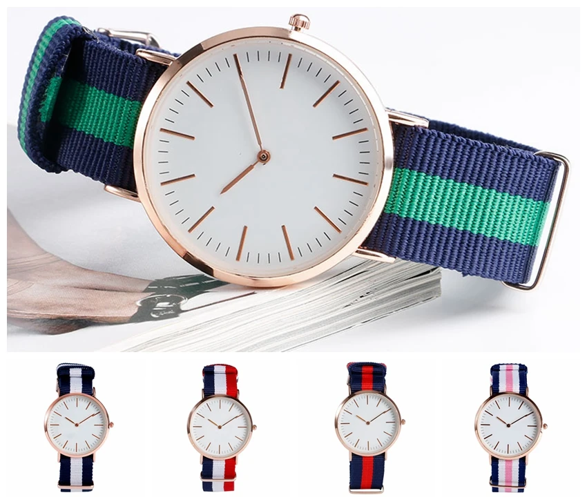 Nylon Band Quartz Wristwatch Rose Golden Case White Dial No Second hand Watches For Women Men Christmas Gift Relojes Mujer
Nylon Band Quartz Wristwatch Rose Golden Case White Dial No Second hand Watches For Women Men Christmas Gift Relojes Mujer