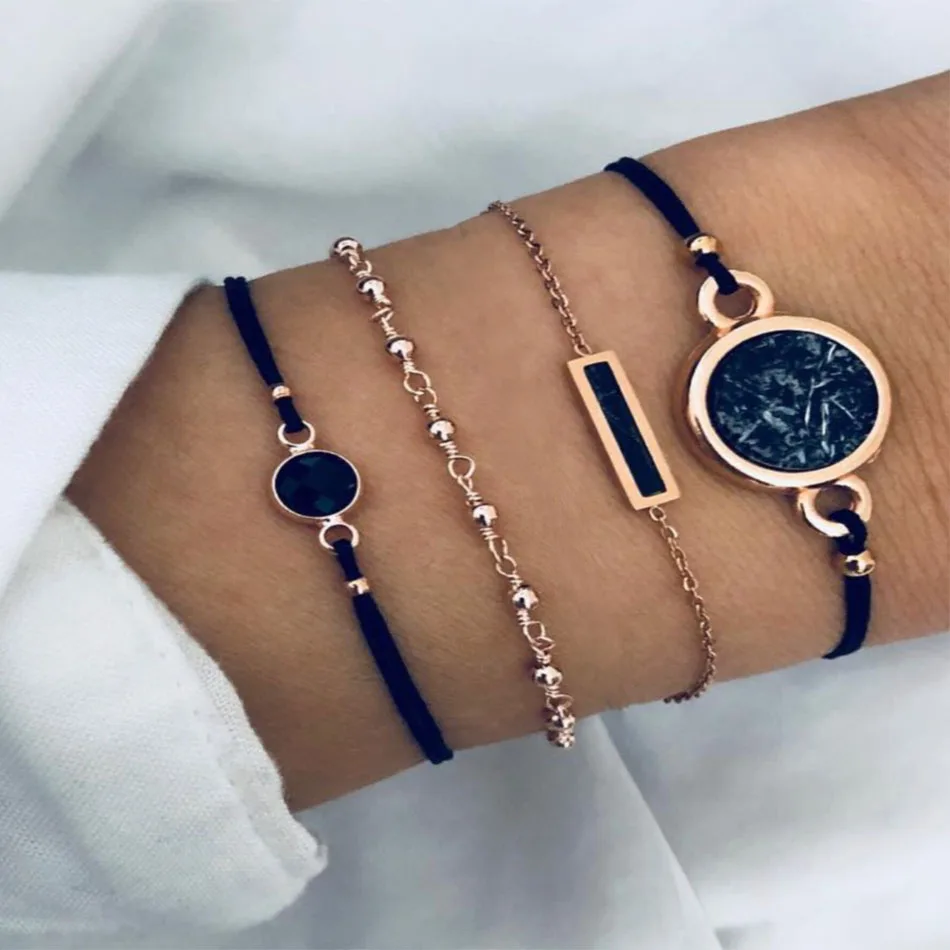 Boho Charm Chain Bracelets Women Fashion Geometry Circular Black Stone Rope Link Alloy Bracelet Sets Female Jewelry Party Gifts
Boho Charm Chain Bracelets Women Fashion Geometry Circular Black Stone Rope Link Alloy Bracelet Sets Female Jewelry Party Gifts
