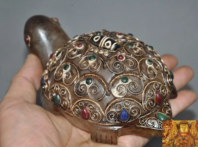 christmas 6"Tibetan crystal silver Filigree inlay gem Dzi animal turtle tortoise statue New Year
christmas 6"Tibetan crystal silver Filigree inlay gem Dzi animal turtle tortoise statue New Year