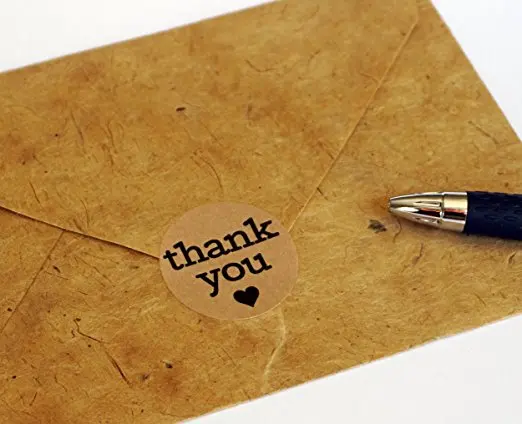 

500pcs Natural Kraft Thank You Stickers With Hearts Appreciation Labels 1 Inch Adhesive Stickers for Birthday Thank you Envelope
