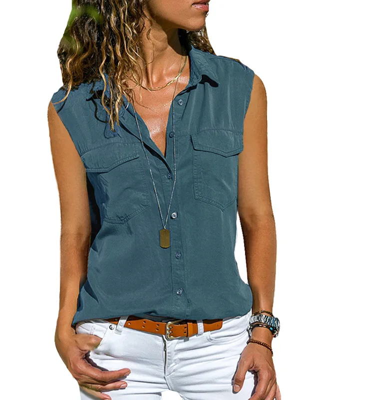 Womens Tops and Blouses Summer Women Solid Sleeveless Buttons Casual Blouse Tops Shirt Shirts Women clothes Blusas plus size
Womens Tops and Blouses Summer Women Solid Sleeveless Buttons Casual Blouse Tops Shirt Shirts Women clothes Blusas plus size