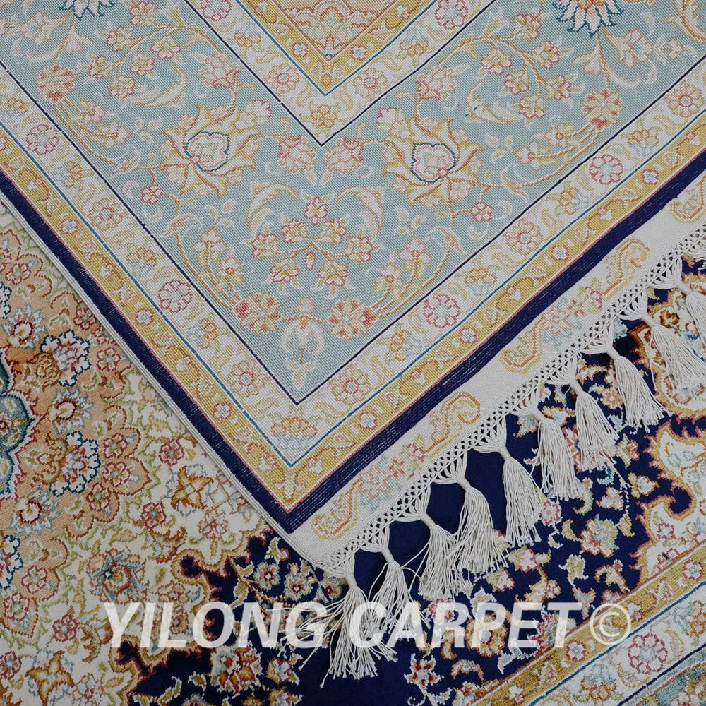 Yilong 4.6'x6.6' Tabriz silk carpet blue handmade exquisite oriental silk rug (1790)
Yilong 4.6'x6.6' Tabriz silk carpet blue handmade exquisite oriental silk rug (1790)