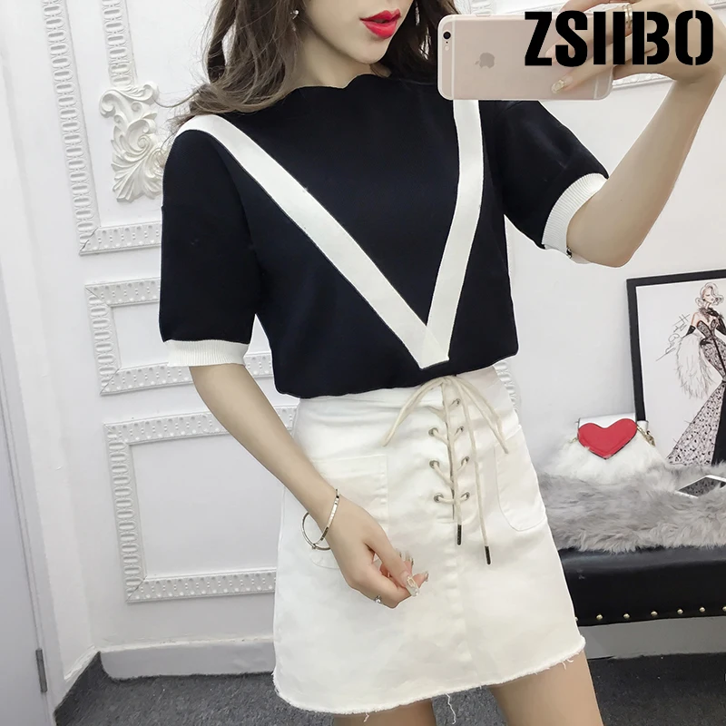 2019 spring and summer new Slim pullover knit short-sleeved blouse female V-neck color matching half-length chiffon blouse
2019 spring and summer new Slim pullover knit short-sleeved blouse female V-neck color matching half-length chiffon blouse