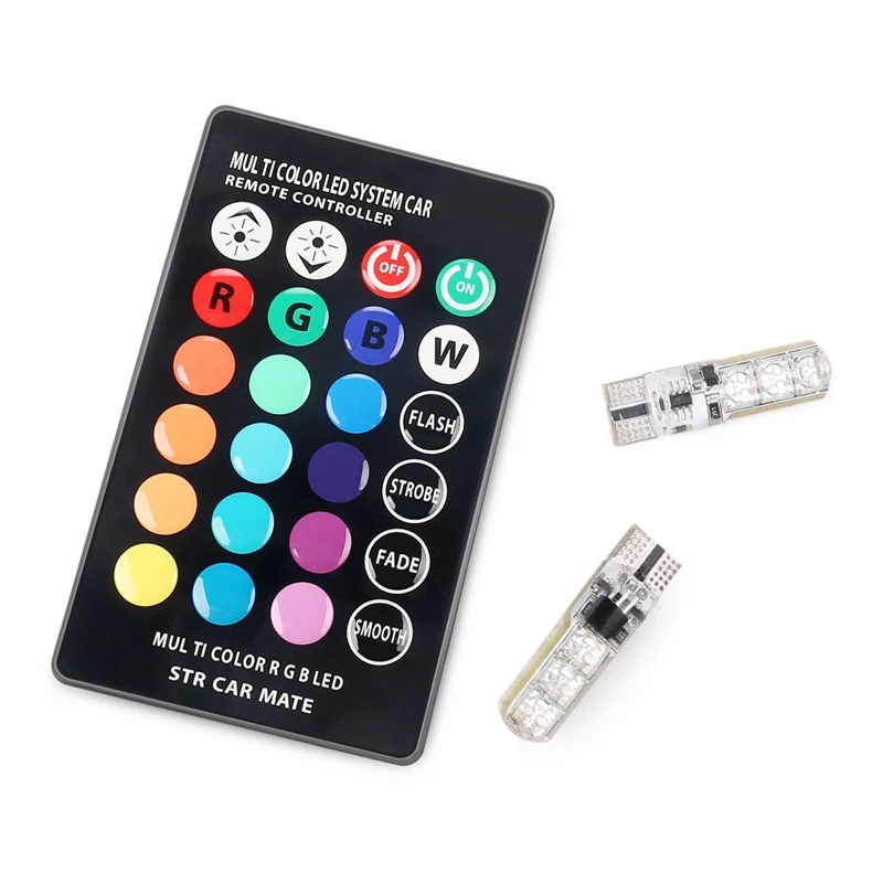 2pcs Multi Color Auto Car Led Light 6 SMD 5050 RGB LED W5W 194 168 Automotive LED Bulb Flash Strobe With Remote Controller
2pcs Multi Color Auto Car Led Light 6 SMD 5050 RGB LED W5W 194 168 Automotive LED Bulb Flash Strobe With Remote Controller