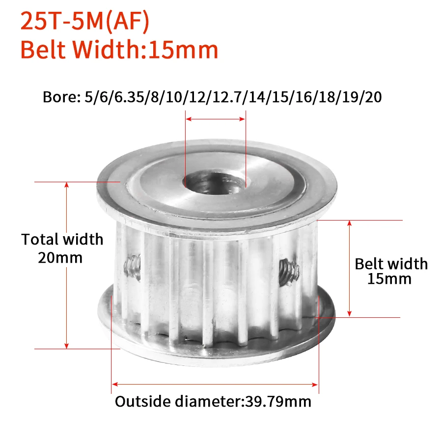 25Teeth HTD5M Synchronous Timing Pulley Bore5/6/6.35/8/10/12/12.7/14/15/16/18/19/20mmfor Width=15mm KeywayTiming Pulley AF5M 25T
25Teeth HTD5M Synchronous Timing Pulley Bore5/6/6.35/8/10/12/12.7/14/15/16/18/19/20mmfor Width=15mm KeywayTiming Pulley AF5M 25T