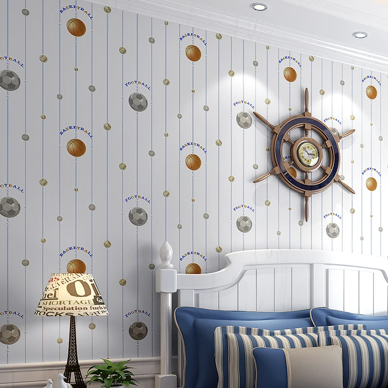 Beibehang High quality 3d wallpaper Roll cartoon basketball soccer pattern children's room 3d wallpaper Striped bedroom modern
Beibehang High quality 3d wallpaper Roll cartoon basketball soccer pattern children's room 3d wallpaper Striped bedroom modern