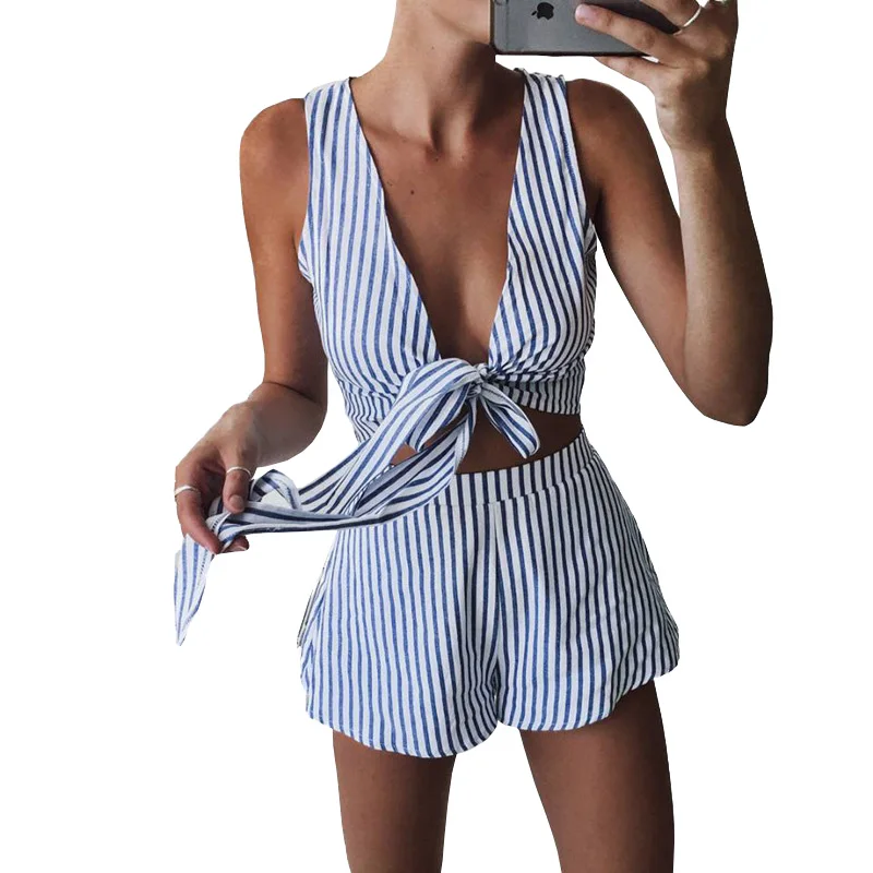 Women Striped Casual Playsuit Deep V-neck Sexy Tank Bodysuit Pop Shorts Jumpsuit Vestido Summer Style Bow Resort Wear Romper
Women Striped Casual Playsuit Deep V-neck Sexy Tank Bodysuit Pop Shorts Jumpsuit Vestido Summer Style Bow Resort Wear Romper