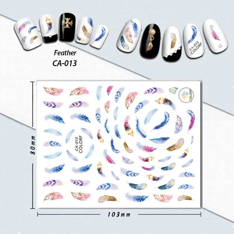 Wyuen Fashion Nail Decorations Art Tips Feather Nail Sticker for Ladies Watercolor Pattern Decals Nail Art Tools CA-013
Wyuen Fashion Nail Decorations Art Tips Feather Nail Sticker for Ladies Watercolor Pattern Decals Nail Art Tools CA-013