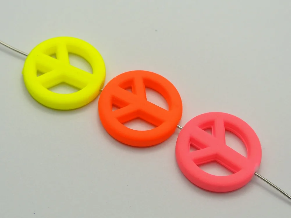 

50 Mixed Fluorescent Neon Beads Acrylic Peace Sign Charms Beads 20mm Rubber Tone