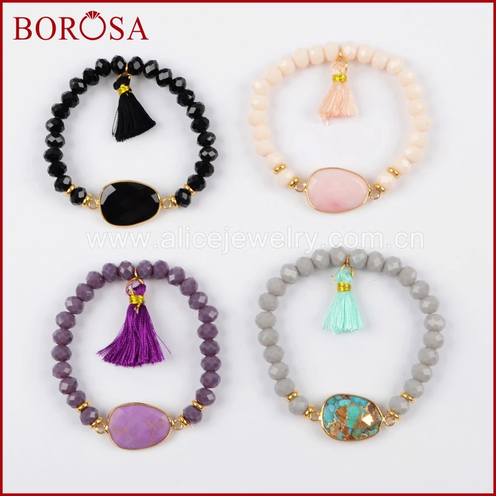 BOROSA 5PCS Gold Color Mix Colors Natural Tur-quise & 8x6mm Faceted Glass Beads & Tassel Bracelet Bangle for Women Jewelry G1503
BOROSA 5PCS Gold Color Mix Colors Natural Tur-quise & 8x6mm Faceted Glass Beads & Tassel Bracelet Bangle for Women Jewelry G1503