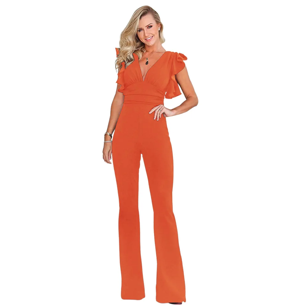Plunging V Neck Ruffles Butterfly Sleeve Coveralls Sexy High Waist Ruched Back Zipper One Piece Romper Women Long Pant Jumpsuit
Plunging V Neck Ruffles Butterfly Sleeve Coveralls Sexy High Waist Ruched Back Zipper One Piece Romper Women Long Pant Jumpsuit