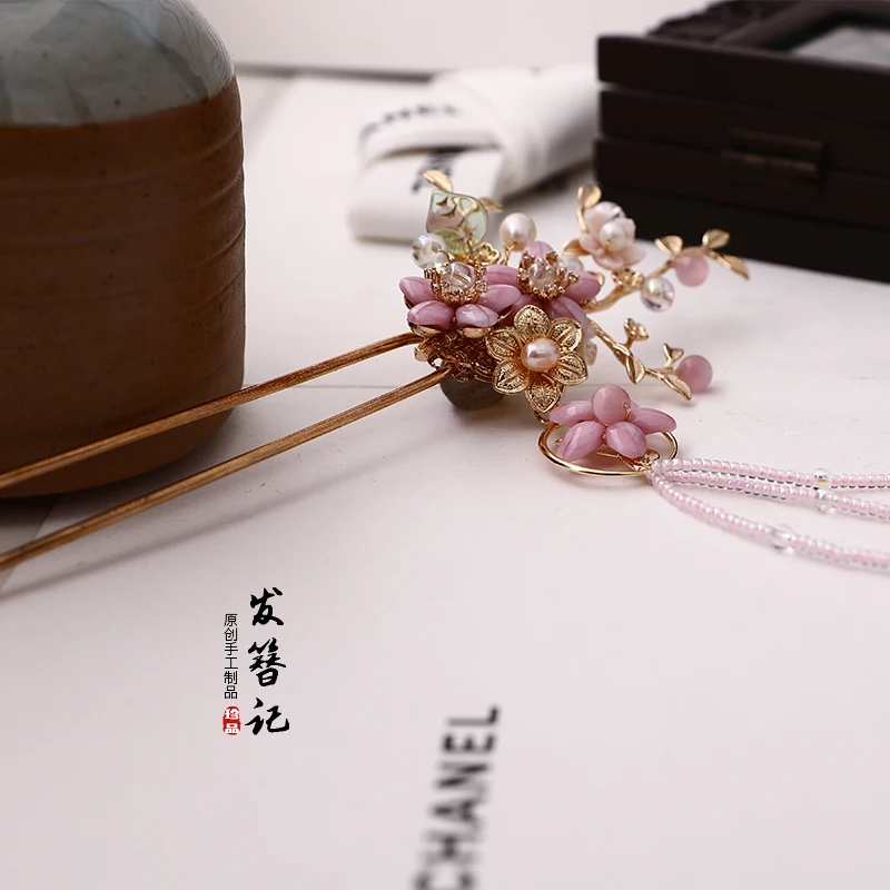 vintage pink beaded Cherry blossoms handmade Hair pin hair sticks crown accessories Headwear for kimono hanfu COSPLAY | Аксессуары для