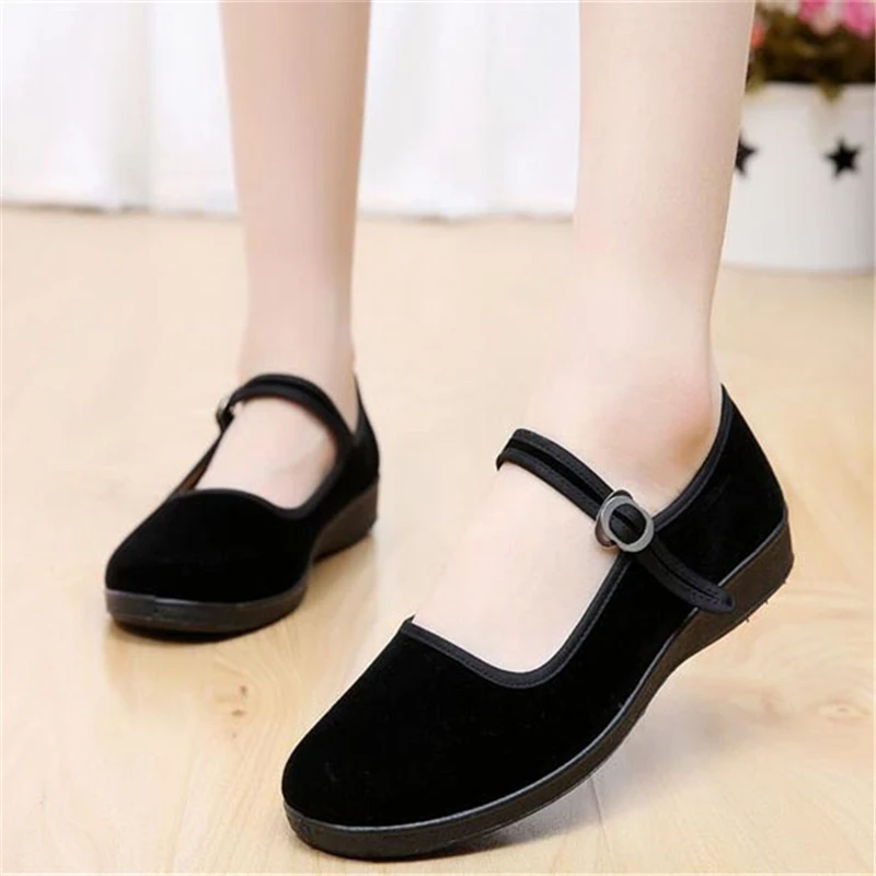 2017 Mary Janes Ladies Flats Buckle Strap Comfortable Women Shoes Round Toe Solid Casual Plus Size 34~41 Black | Обувь