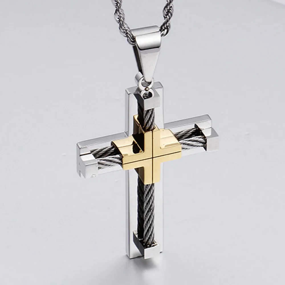 Hot Fashion Stainless Steel Silver Color Gold 2 Layer Cross Crucifix Design Mens Womens Pendant Necklace Wire Cable Rope Chain
Hot Fashion Stainless Steel Silver Color Gold 2 Layer Cross Crucifix Design Mens Womens Pendant Necklace Wire Cable Rope Chain