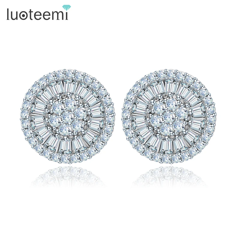 LUOTEEMI Noble Romantic Jewelry Bright Unique Round Shape Cubic Zircon Wedding Stud Earrings for Women Party Factory Wholesale|stud earrings|stud