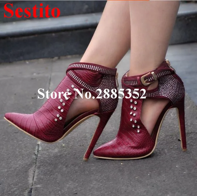 Sestito Plus Size Rhinestone Embellished Cut-Out Ankle Boots Buckle Strap Crystal Stiletto Heel Pointed Toe Short Boot Women
Sestito Plus Size Rhinestone Embellished Cut-Out Ankle Boots Buckle Strap Crystal Stiletto Heel Pointed Toe Short Boot Women