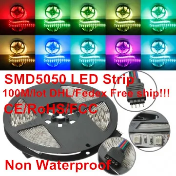 

100m LED strip 5050 SMD 12V flexible light 60LED/m,5m 300LED,Non-waterproof ,White,White warm,Blue,Green,Red,Yellow Free by dhl