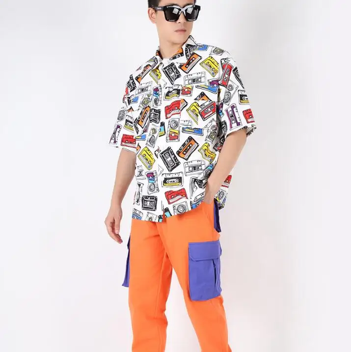 fashion retro tape printing loose shirt hip hop short-sleeved shirt tooling shirt nightclub DJ singer stage costume S-5XL
fashion retro tape printing loose shirt hip hop short-sleeved shirt tooling shirt nightclub DJ singer stage costume S-5XL