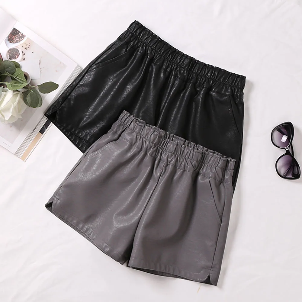 2018 New PU Leather Shorts Women's Black Gray Short Pants With Pockets Elastic Mid Waist with Layer Faux Leather Loose Short
2018 New PU Leather Shorts Women's Black Gray Short Pants With Pockets Elastic Mid Waist with Layer Faux Leather Loose Short