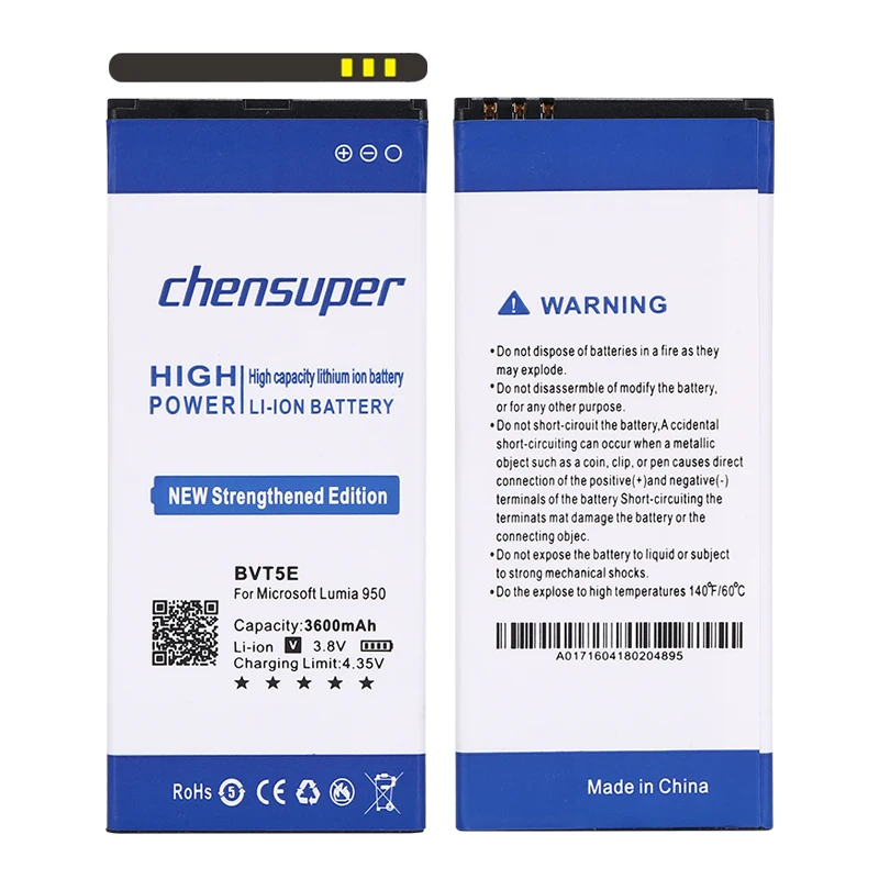 Новый аккумулятор chensuper BVT5E / BV T5E 3600 мАч для Microsoft Lumia 950
Новый аккумулятор chensuper BVT5E / BV T5E 3600 мАч для Microsoft Lumia 950
