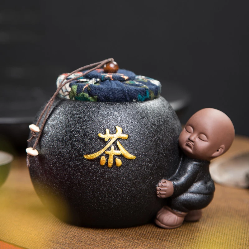 Creative Lovely Little Monk Tea Cans Vintage Black Coarse Pottery Tea Caddy Spice Bottles Powder Storage Jar Coffee Nut Canister
Creative Lovely Little Monk Tea Cans Vintage Black Coarse Pottery Tea Caddy Spice Bottles Powder Storage Jar Coffee Nut Canister
