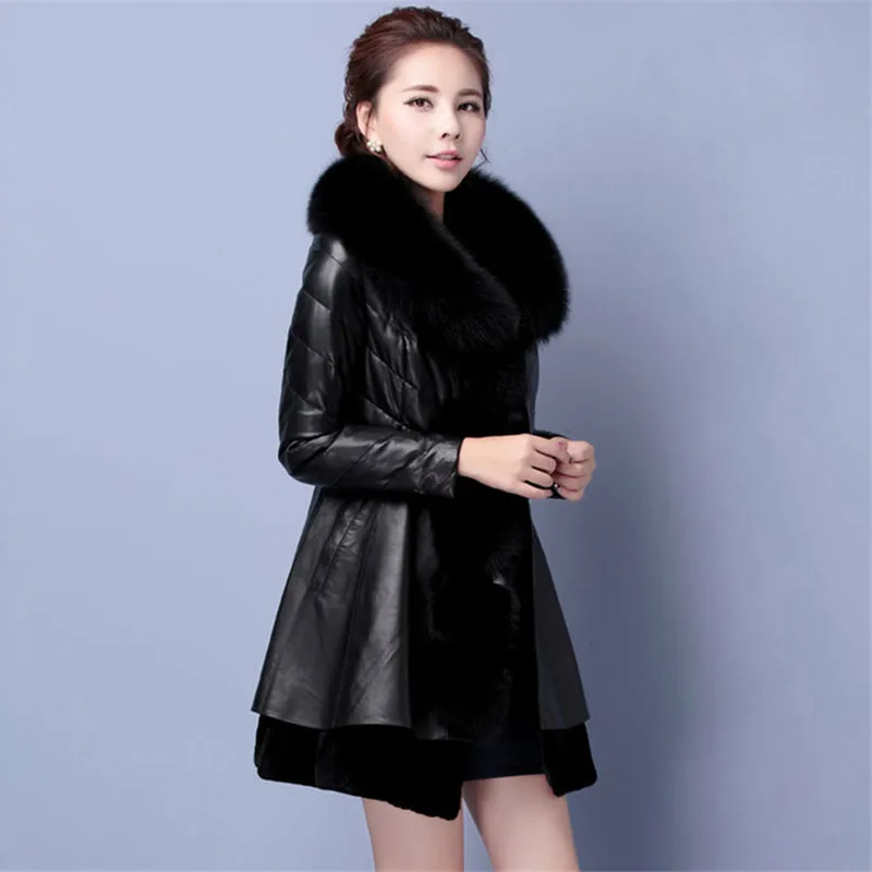 Женское пальто с искусственным мехом зимняя теплая черная куртка длинным