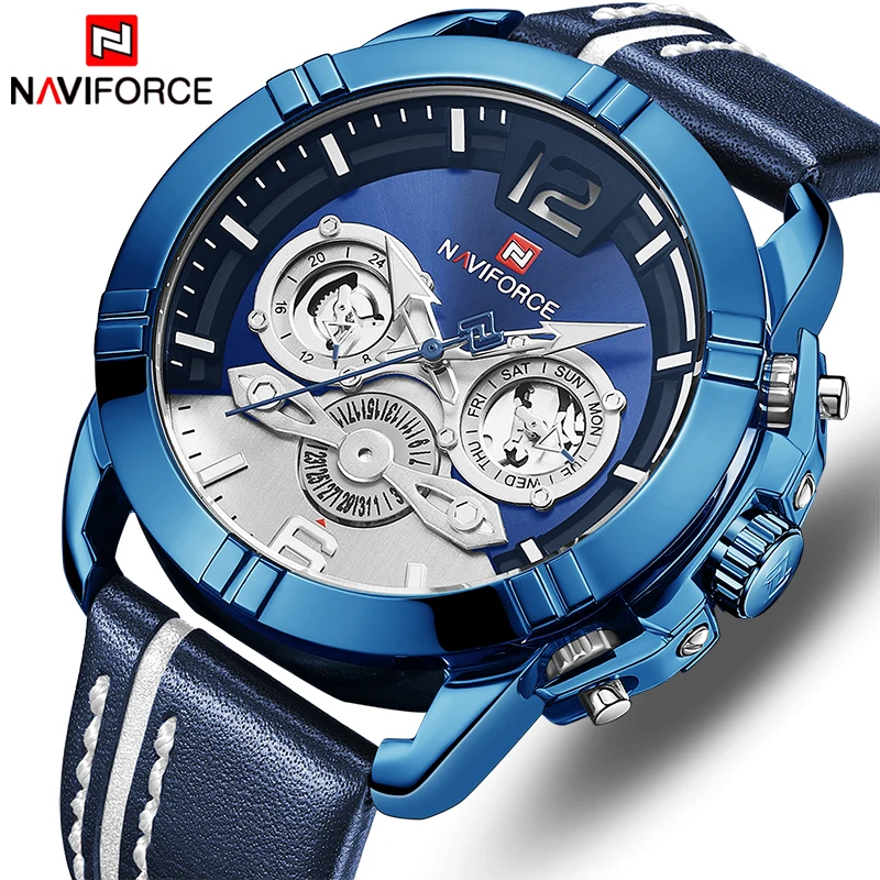 NAVIFORCE Роскошные Брендовые мужские часы спортивные Кварцевые Мужские наручные