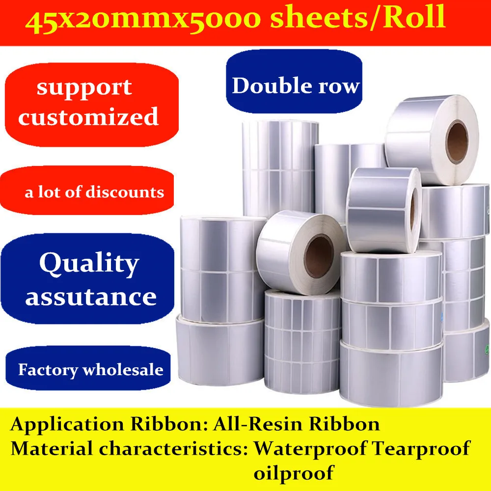 label sticker waterproof tear-proof oil-proof 45x20mmx5000 sheets/Roll silver PET label paper tags accept custom Free shipping
label sticker waterproof tear-proof oil-proof 45x20mmx5000 sheets/Roll silver PET label paper tags accept custom Free shipping