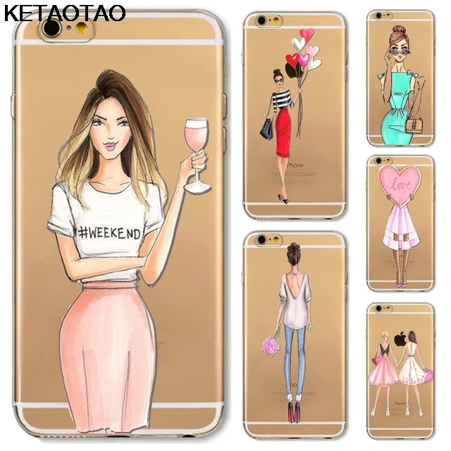 KETAOTAO Vestito alla moda Shopping Girl чехлы для телефонов iPhone 4S 5C 5S 6 6S 7 8 Plus X прозрачные мягкие из