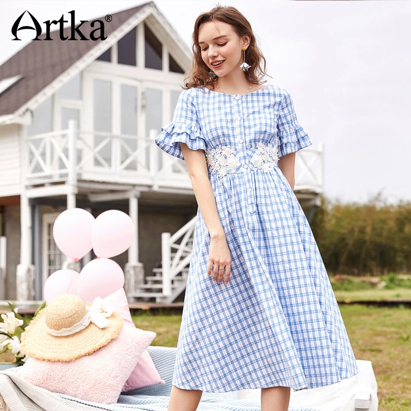 Женское свободное платье ARTKA, с деревянными манжетами, с высокой талией, на одной пуговице, в сине-белую клетку, LA11081X
Женское свободное платье ARTKA, с деревянными манжетами, с высокой талией, на одной пуговице, в сине-белую клетку, LA11081X