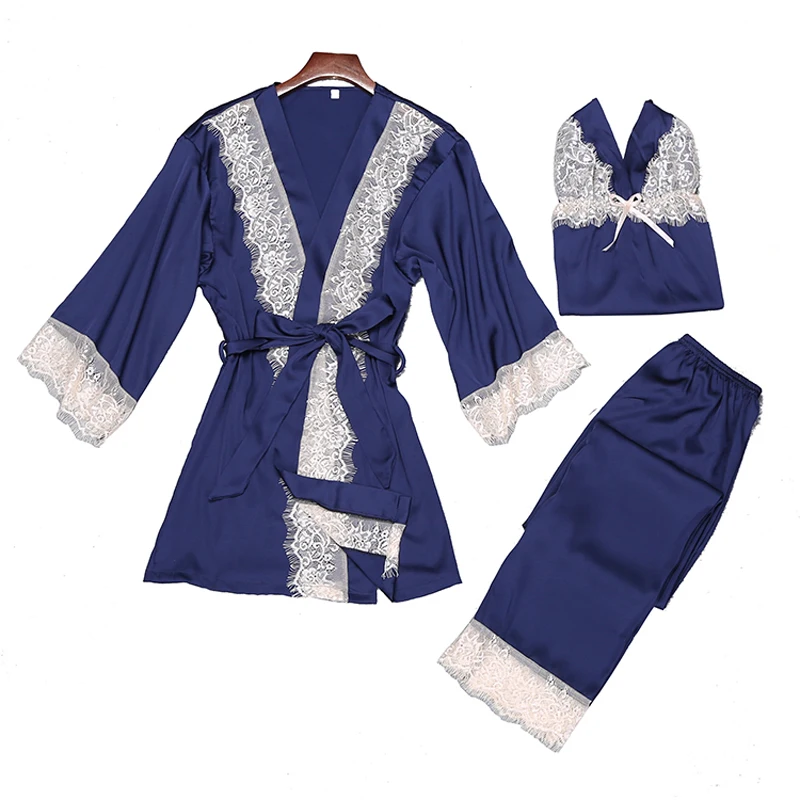 Ladies Sexy Silk Satin Pajama Set Lace Pijama Set 3 Pieces V-neck Pyjama Set Autumn Spring Sleepwear Set Fashion Home Wear Women
Ladies Sexy Silk Satin Pajama Set Lace Pijama Set 3 Pieces V-neck Pyjama Set Autumn Spring Sleepwear Set Fashion Home Wear Women