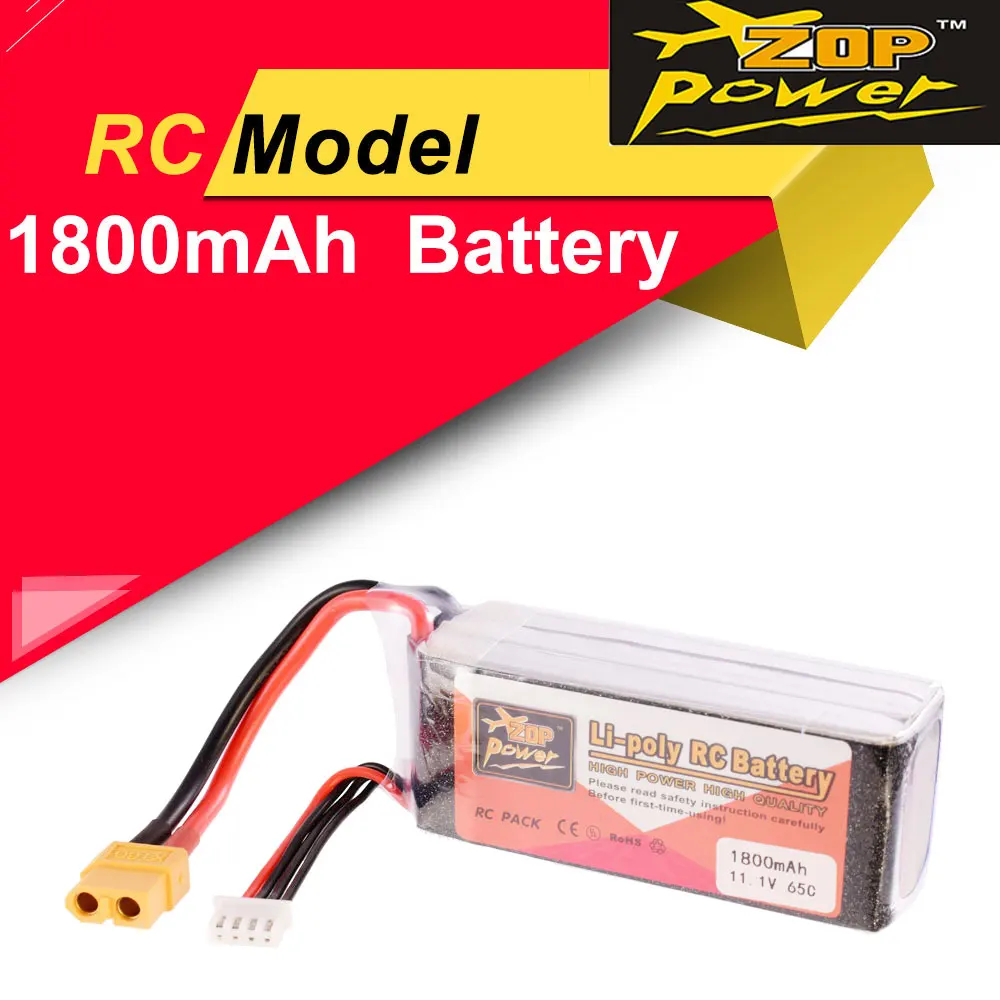 

ZOP Power 11.1V 1800mAh 65C 3S Lipo Battery XT60 Plug Rechargeable For RC Racing Drone Helicopter Multicopter Car Model