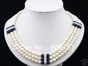 Use Natural Pearl NECKLACES Natural women's Jewelry 3 row Black gem and 7-8mm White Freshwater Pearl NecklaceCZ Luxury Ms. girl
Use Natural Pearl NECKLACES Natural women's Jewelry 3 row Black gem and 7-8mm White Freshwater Pearl NecklaceCZ Luxury Ms. girl