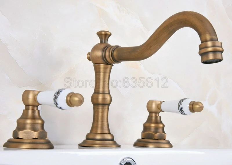 Antique Brass Bathroom Basin Faucet Widespread 3 Hole 2 Handle Mixer Tap Deck Mounted Wan072
Antique Brass Bathroom Basin Faucet Widespread 3 Hole 2 Handle Mixer Tap Deck Mounted Wan072