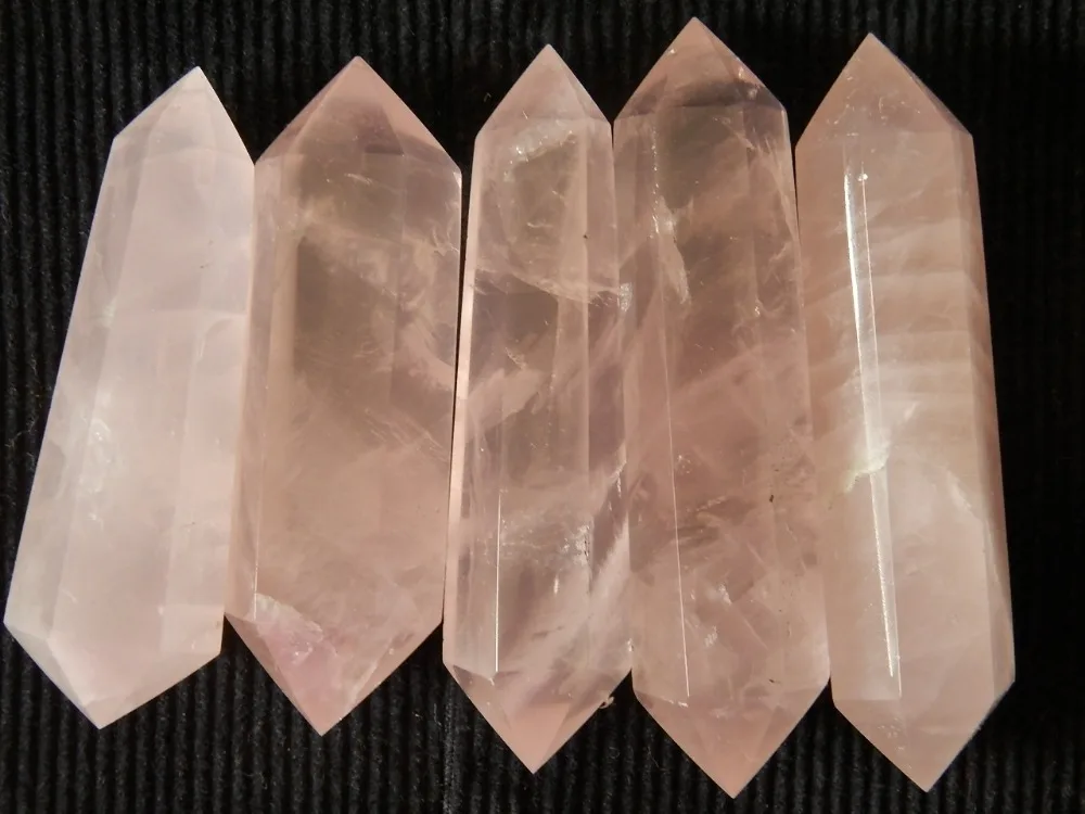 5 Natural pink quartz crystal wand POINT HEALING