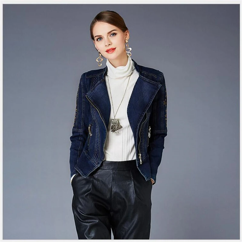 Женская джинсовая куртка с длинным рукавом повседневная короткая отложным