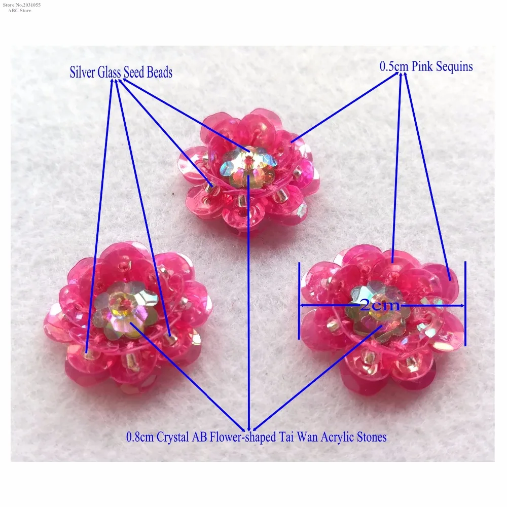 New 3D Sparkling Padded Sequined Beaded Flower Appliques Sewing Patches Dance Dress Wedding Decoration x 15pcs/lot Pink TBNC123K | Дом и сад