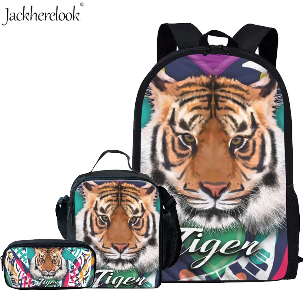 

Jackherelook Cool 3D Tiger Print Children School Bags 3Pcs/Set Large Capacity Backpack For Boys Kids Animals Book Bag Mochilas